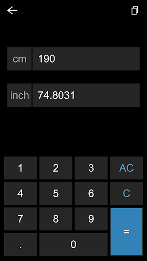 inch cm converter ekran görüntüsü