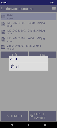 Zip dosyası oluşturma ekran görüntüsü