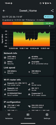 Wi-Fi tarayıcı ağ analizörü ekran görüntüsü