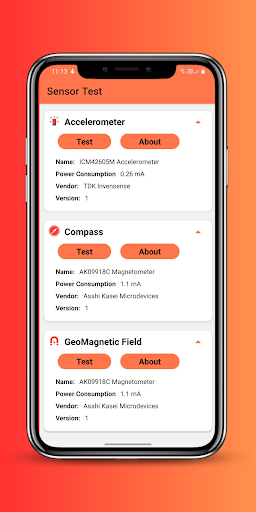 Sensor Test ekran görüntüsü