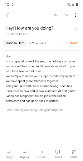 Samsung Email ekran görüntüsü
