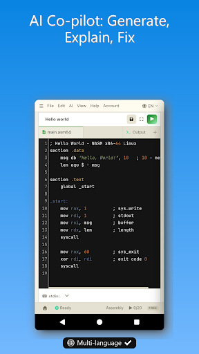Assembly Compiler, IDE & AI ekran görüntüsü