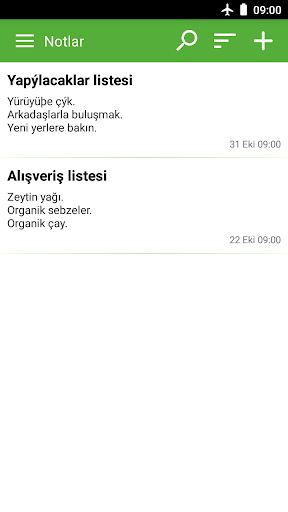 Not Defteri, Notlar, Listeler ekran görüntüsü
