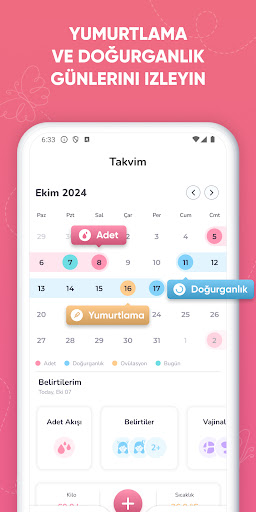 Adet Takibi, Regl Takvimi ekran görüntüsü