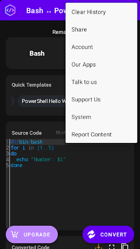 Bash/PowerShell Converter ekran görüntüsü