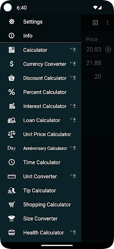 Unit Price Calculator ekran görüntüsü