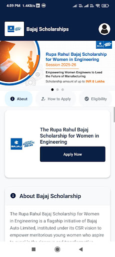 Rupa Rahul Bajaj Scholarship ekran görüntüsü