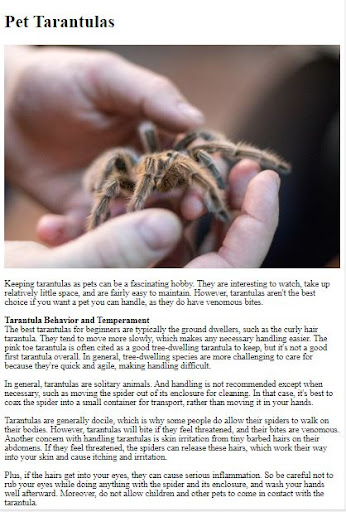 Pet Tarantula Care Guide ekran görüntüsü