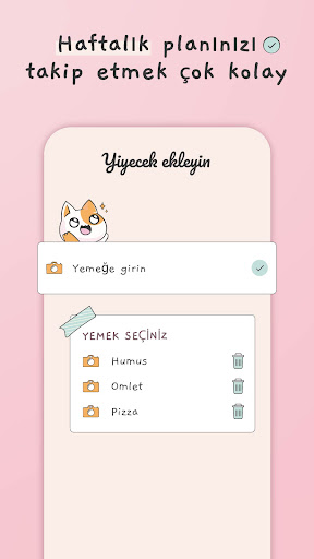 Haftalık menü, Yemek planlama ekran görüntüsü