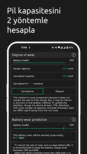 Battery One: Pil şarj bilgisi ekran görüntüsü