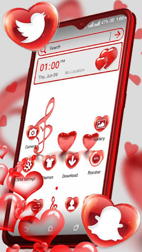 Red Glass Heart Launcher Theme ekran görüntüsü