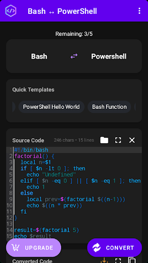 Bash/PowerShell Converter ekran görüntüsü