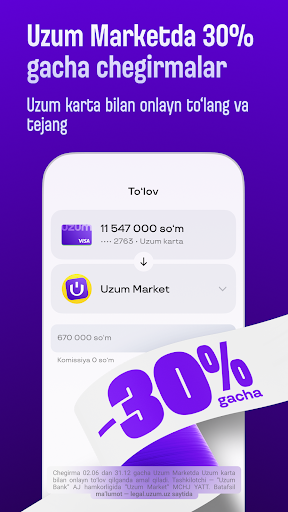 Uzum Bank onlayn. O'zbekiston ekran görüntüsü