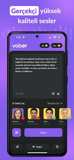 Voiser AI: Metin Seslendirme ekran görüntüsü