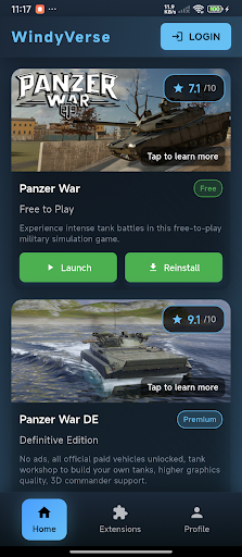 Panzer War Hub ekran görüntüsü