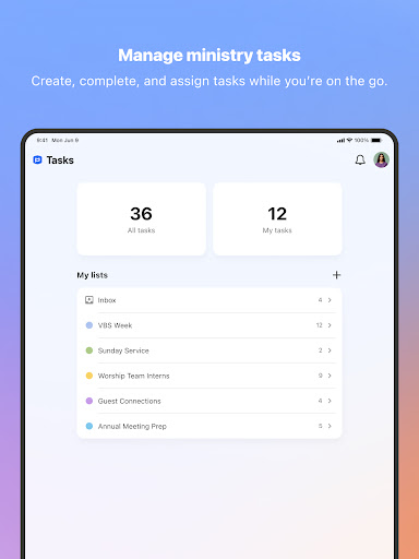 Planning Center Tasks ekran görüntüsü