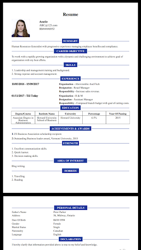 CV Maker Resume PDF Editor ekran görüntüsü