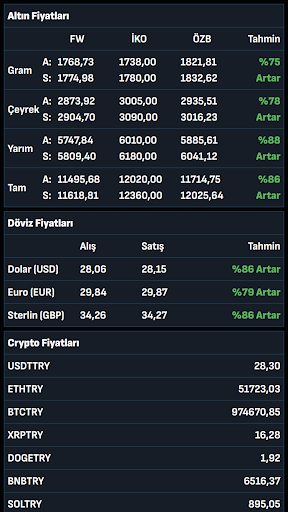 Altın Döviz Borsa Fiyatları ekran görüntüsü