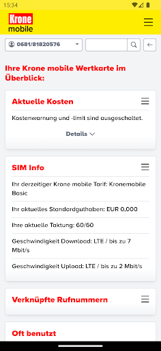 Krone mobile Tarif ekran görüntüsü