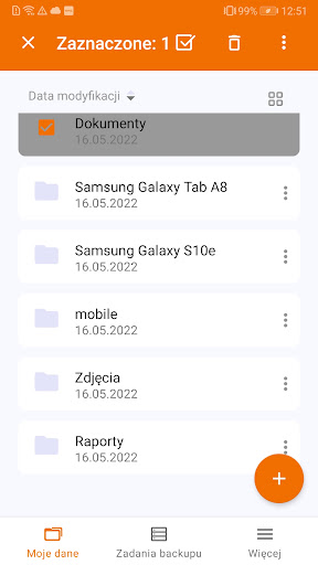 Backup danych ekran görüntüsü
