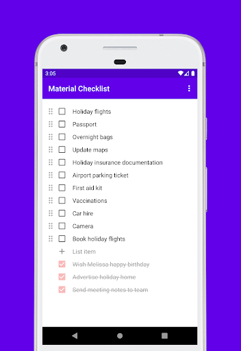 Material Checklist (Library) ekran görüntüsü