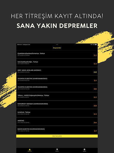 Deprem Uyarı Sistemi Anlık ekran görüntüsü