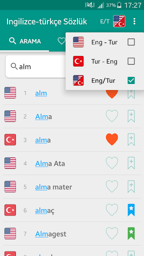 İngilizce-türkçe sözlük ekran görüntüsü
