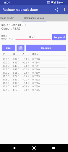 Resistor ratio calculator ekran görüntüsü