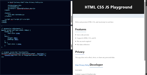HTML CSS JS Playground ekran görüntüsü