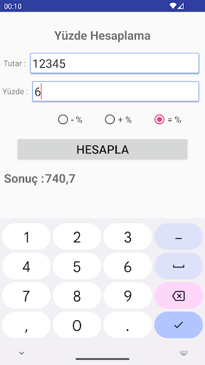 Yüzde Hesaplama ekran görüntüsü