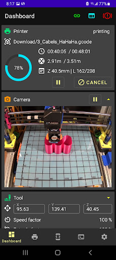 Klipperoid: Klipper 3D printer ekran görüntüsü