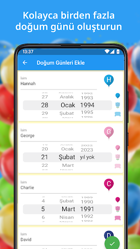 Doğum günü takvimi. ekran görüntüsü