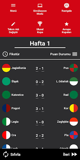 Polonya Ligi Simülasyon 25/26 ekran görüntüsü