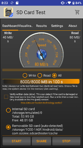 SD Card Test ekran görüntüsü