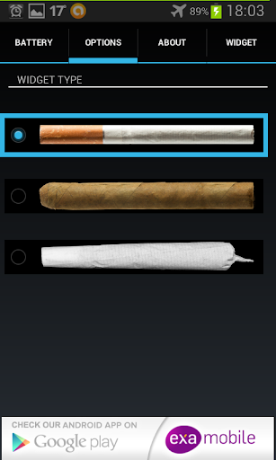 Sigara Pil Widget ekran görüntüsü