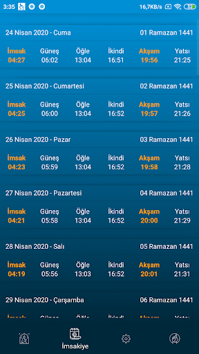 İmsakiye ekran görüntüsü