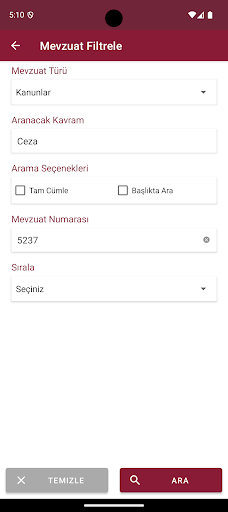 UYAP Mevzuat ekran görüntüsü