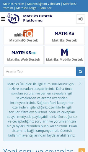 Matriks Destek Platformu ekran görüntüsü
