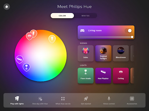 Philips Hue instore app ekran görüntüsü