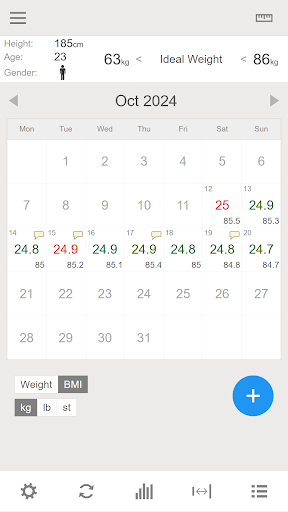 Weight & BMI Calendar ekran görüntüsü