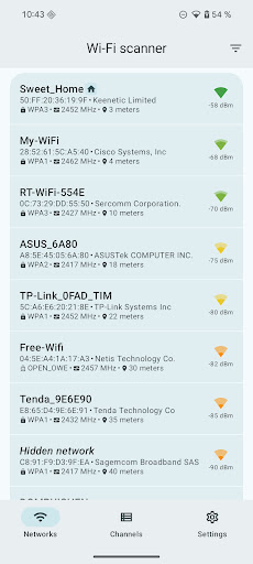 Wi-Fi tarayıcı ağ analizörü ekran görüntüsü