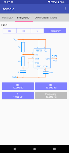 Timer IC 555 Calculator ekran görüntüsü