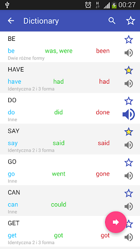 English irregular verbs ekran görüntüsü