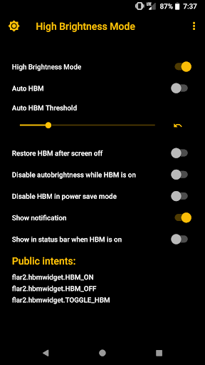 High Brightness Mode ekran görüntüsü