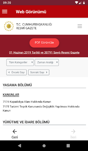 T.C. Resmi Gazete ekran görüntüsü