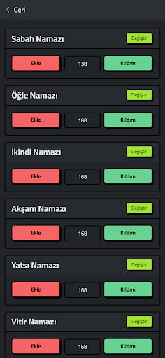 Kaza Namazları Takip ekran görüntüsü