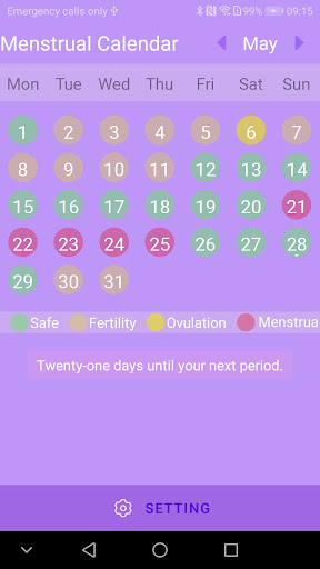 Menstrual calendar ekran görüntüsü