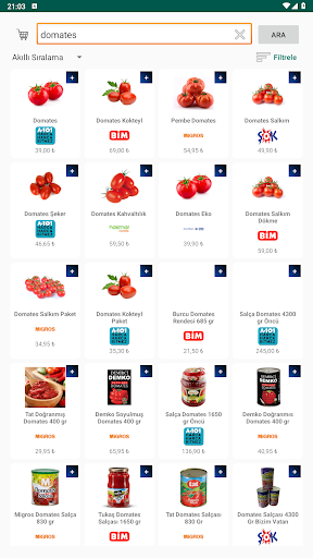Market fiyatları BİM,ŞOK,A101 ekran görüntüsü