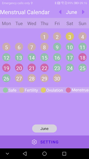 Menstrual calendar ekran görüntüsü