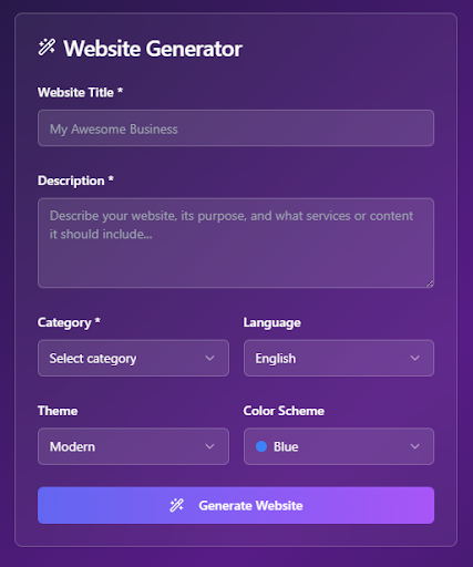 MASTER WEBSITE AI GENERATOR ekran görüntüsü